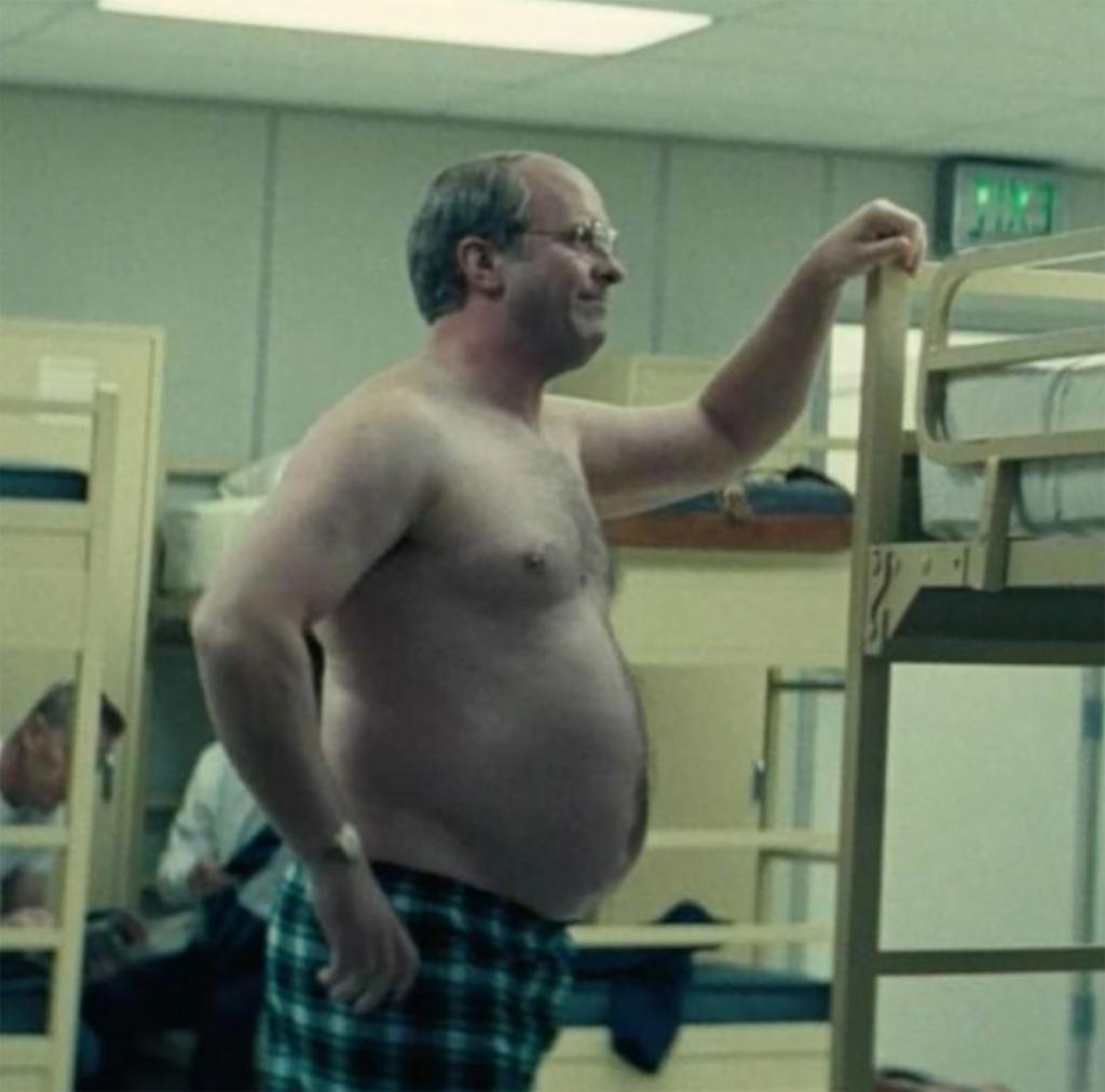 Christian Bale looking overweight in "American Hustle."