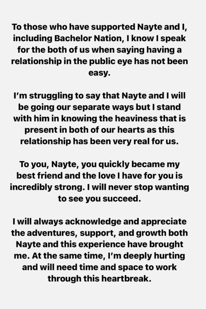 Michelle Young's Instagram Story breakup announcement