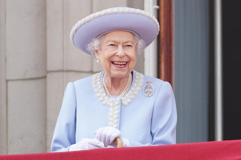 Queen Elizabeth II smiling during her Platinum Jubilee in June 2022.