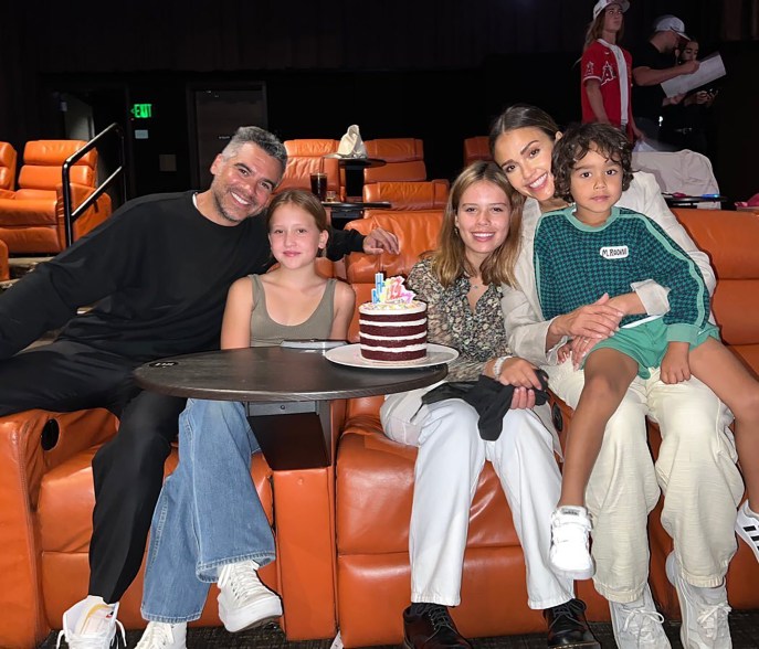 Jessica Alba and Cash Warren take their kids to the movies