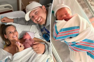 Scotty McCreery, his wife Gabi Dugal, and their new son.