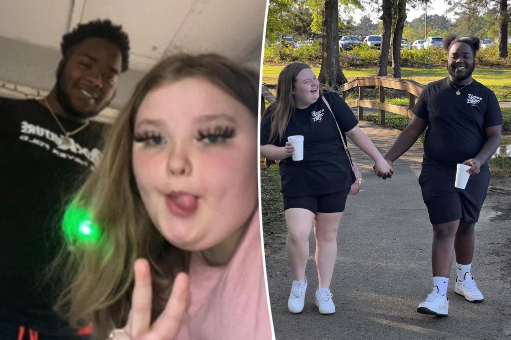 A split photo of a selfie of Alana Thompson and Dralin Carswell and a photo of them holding hands