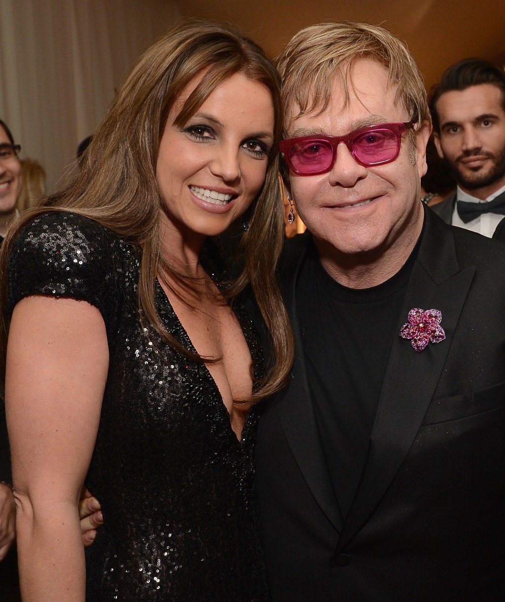 Britney Spears and Elton John at his AIDS Foundation Oscar party in 2013.