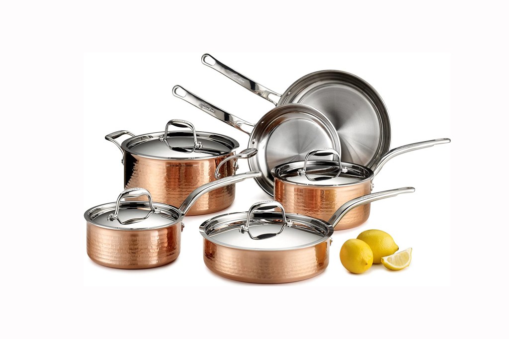 Lagostina Martellata Hammered Copper 18/10 Tri-Ply Stainless Steel Cookware Set