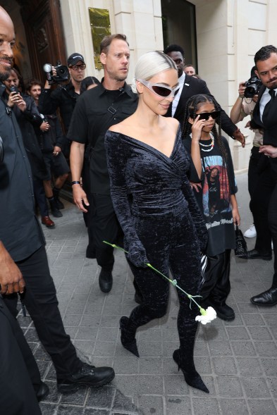 Kim Kardashian at the Balenciaga Couture show during Paris Fashion Week 2022.