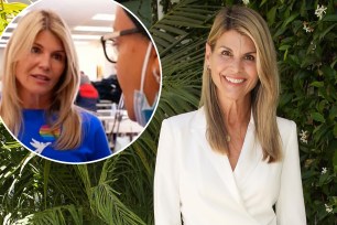 A photo of Lori Loughlin smiling along with a small photo of her volunteering