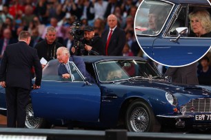 two images of Prince Charles making an entrance to the commonweath games