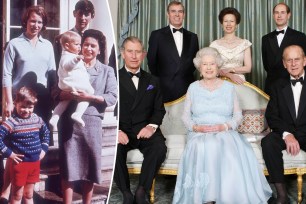 Queen Elizabeth and family retro photo split with Queen and her children more recently.