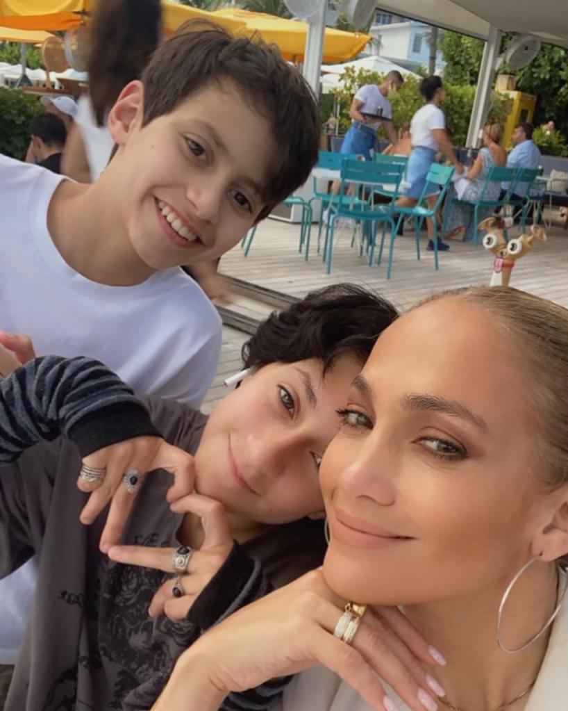 Jennifer Lopez and her kids, Emme and Max.