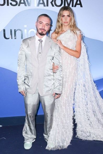 J Balvin and Valentina Ferrer on the LuisaViaRoma x Unicef Gala 2022 red carpet.