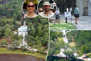 A composite of the estate being set up and photos of Jennifer Lopez and Ben Affleck