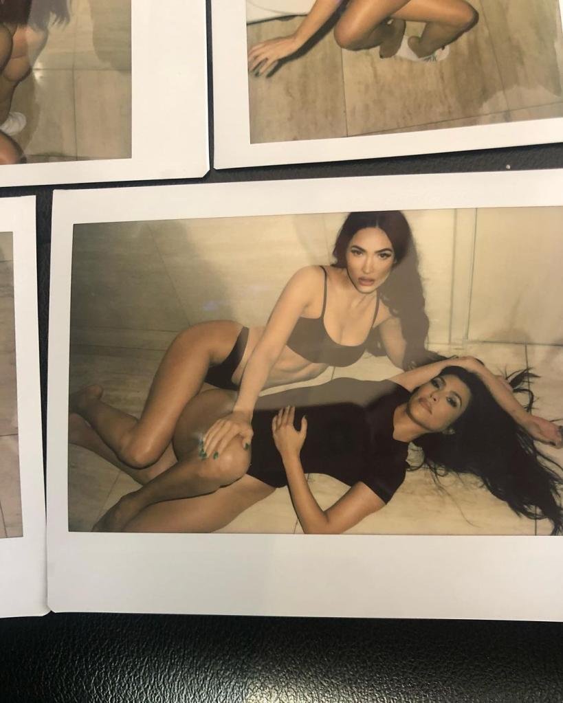 Megan Fox and Kourtney Kardashian posing for Skims