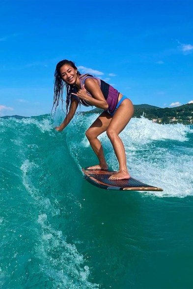 ONE COOL PUSSYCAT: Nicole Scherzinger knows how to catch gnarly waves out on the water.