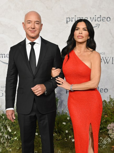 Jeff Bezos and Lauren Sanchez attend "The Lord of the Rings: The Rings of Power" World Premiere at Leicester Square on August 30, 2022 in London, England