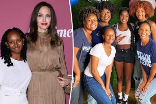 Angelina Jolie and her daughter Zahara with fellow Spelman College students