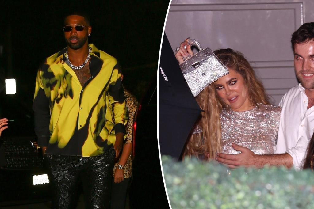 A split pic of Khloé Kardashian and Tristan Thompson