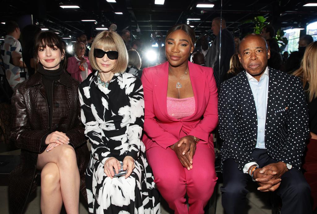 Anne Hathaway, Anna Wintour and Serena Williams sit front row at a fashion show