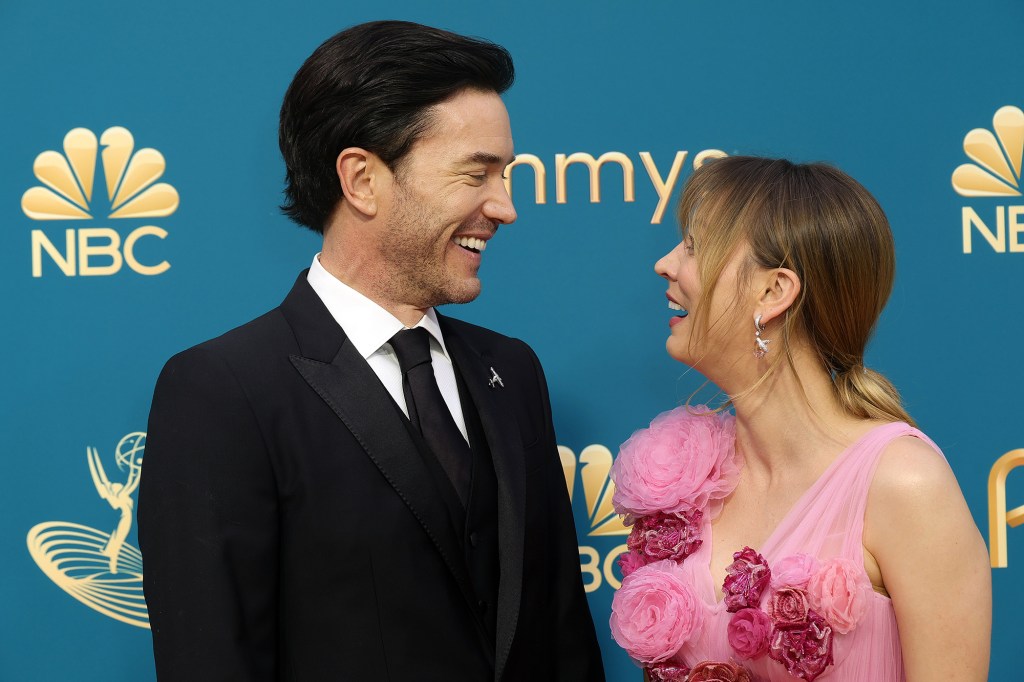 Kaley Cuoco and Tom Pelphrey on the Emmys 2022 red carpet