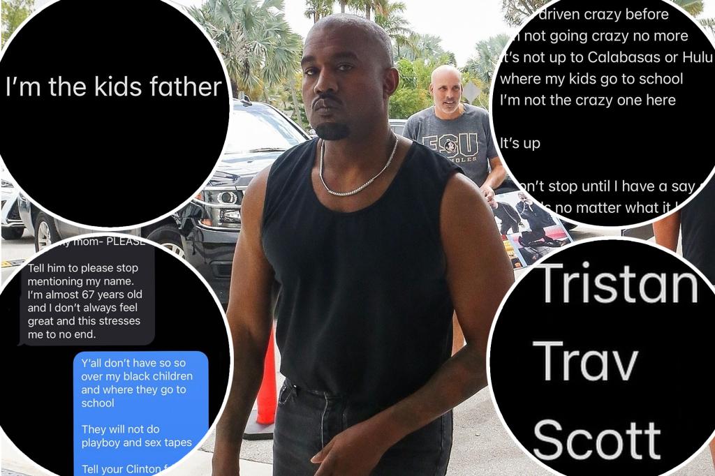Kanye West surrounded by screenshots of his messages