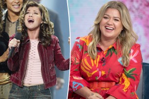 Kelly Clarkson on the "American Idol" stage in 2002 and Kelly Clarkson on her talk show