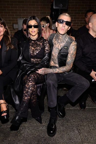 Kourtney Kardashian and Travis Barker attend the Boohoo by Kourtney Kardashian Barker show during NYFW 2022.