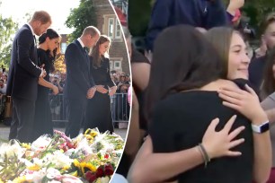 Meghan Markle, was seen warmly embracing a teenage girl while greeting mourners near Windsor Castle.