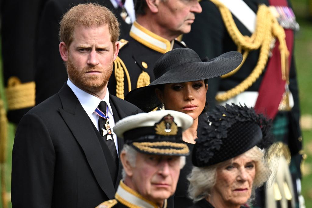 Harry, Meghan, King Charles and Camilla at the Queen's funeral