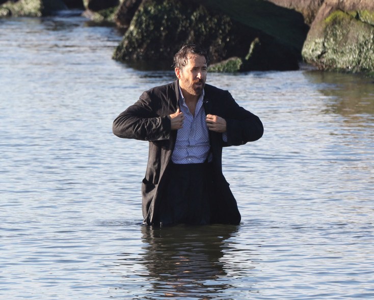 Ryan Reynolds seen filming in the ocean for his new film Imaginary Friends in Coney Island.