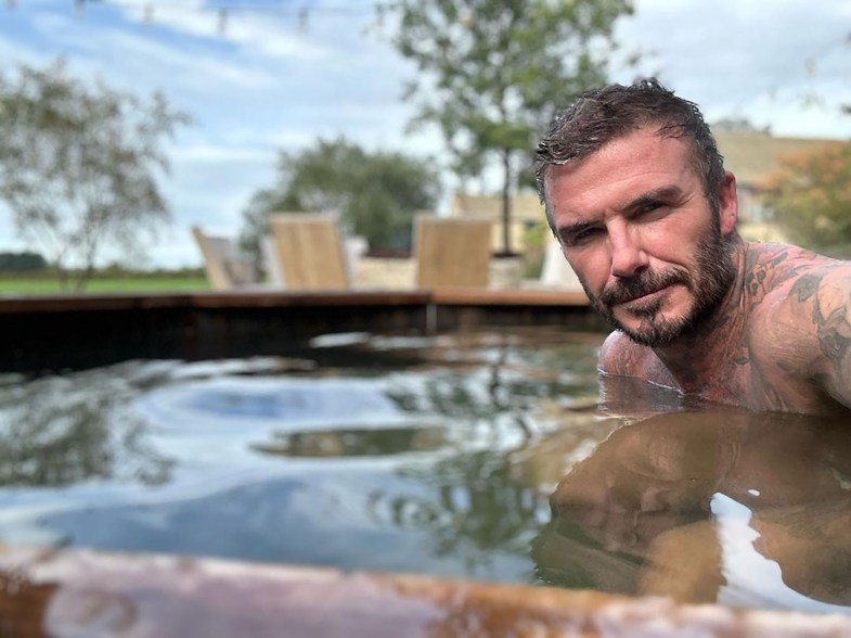 David Beckham in an ice bath