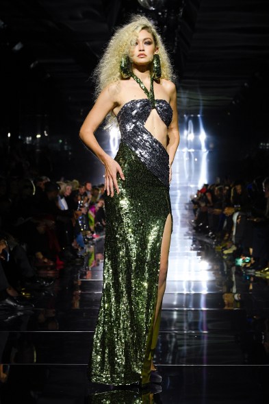 Gigi Hadid walks the runway at the Tom Ford show during NYFW 2022.