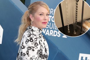 Christina Applegate attends 26th Annual Screen Actors Guild Awards in a patterned black and white dress.