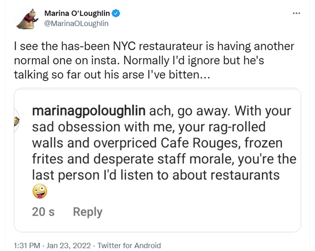 screenshot of a tweet by marina o'louglin