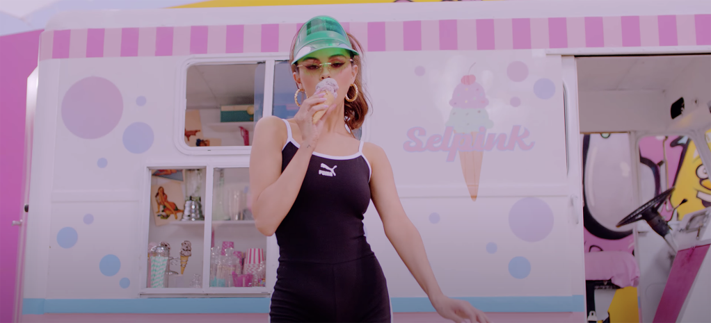 Selena Gomez eating ice cream in her music video "Ice Cream"