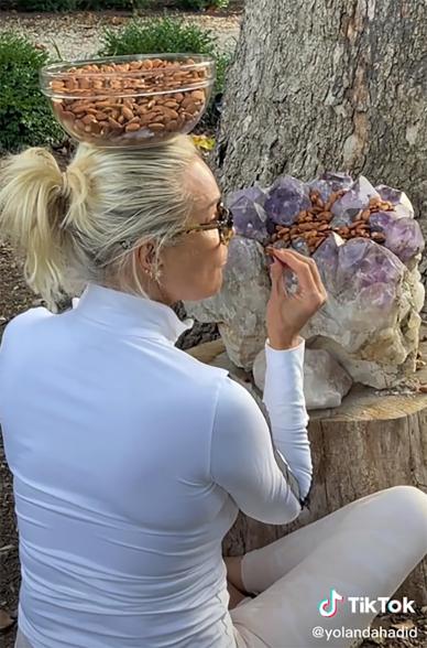 Yolanda Hadid eating almonds