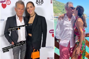 A split image of David Foster with Katharine McPhee.