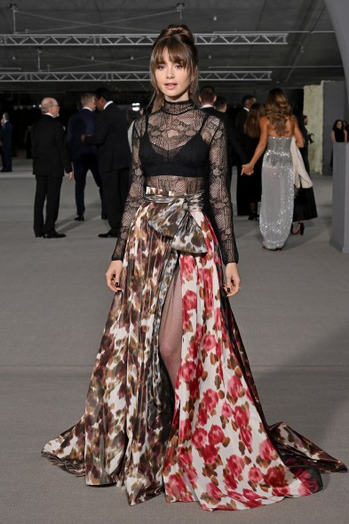 Lily Collins wears Dior at the Academy Museum Gala 2022.