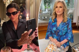 A split photo of Lisa Rinna taking a selfie and a photo of Kathy Hilton talking in her "RHOBH" confessional