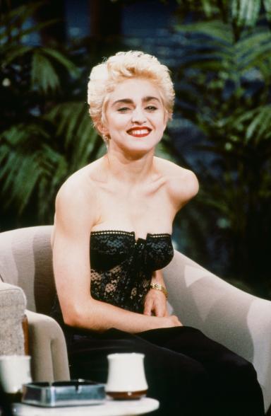 An old photo of Madonna on a talk show.