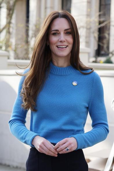 Kate Middleton in a blue sweater