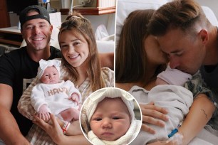 Sadie Robertson and Christian Huff with their baby split image.
