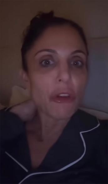 A screenshot of Bethenny Frankel talking in bed in an Instagram video.