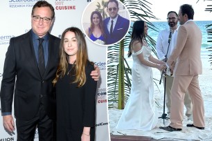 A composite of Bob Saget with his daughter Aubrey, a picture of Aubrey and her husband Andy Kabel and a picture of Aubrey getting married in Mexico.