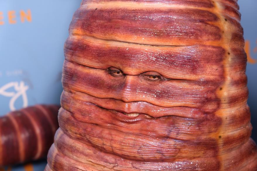 Heidi Klum close of her face in worm costume.
