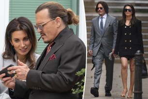 A split of photos of Johnny Depp and Joelle Rich.