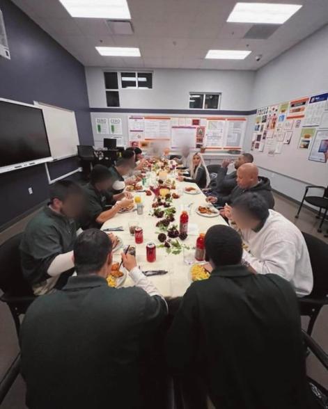 Kim Kardashian and Tristan Thompson at a Friendsgiving dinner at a detention facility in Los Angeles.