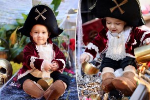 A split photo of Lisa Vanderpump's grandson wearing a pirate costume