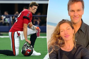 Tom Brady and Gisele Bündchen side by side.