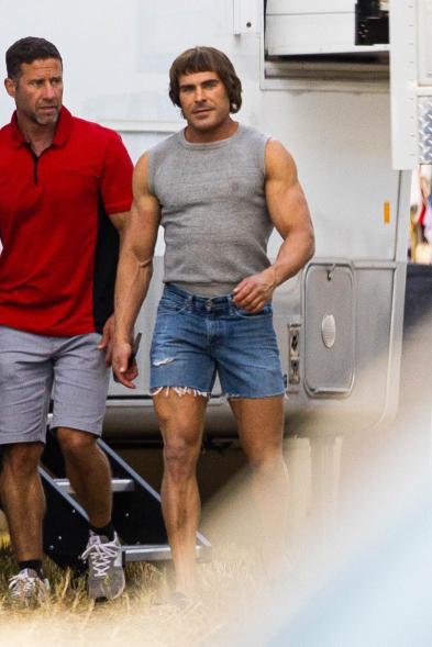 Zac Efron on the set of "The Iron Claw"