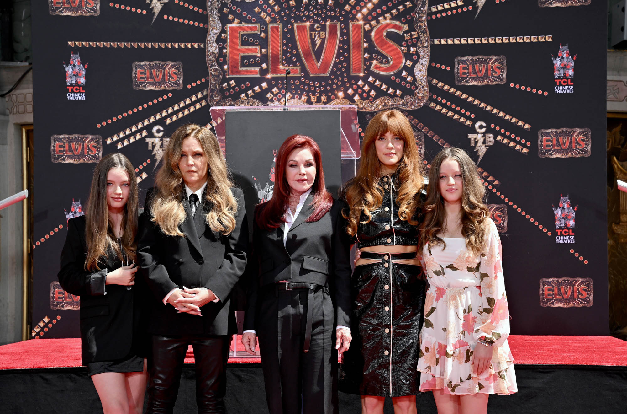 Lisa Marie Presley with her mom Priscilla and daughters Riley, Harper and Finley.