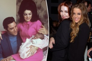 A split of an old photo of Lisa Marie Presley and Priscilla Presley with Elvis Presley and the two women together in more recent years.